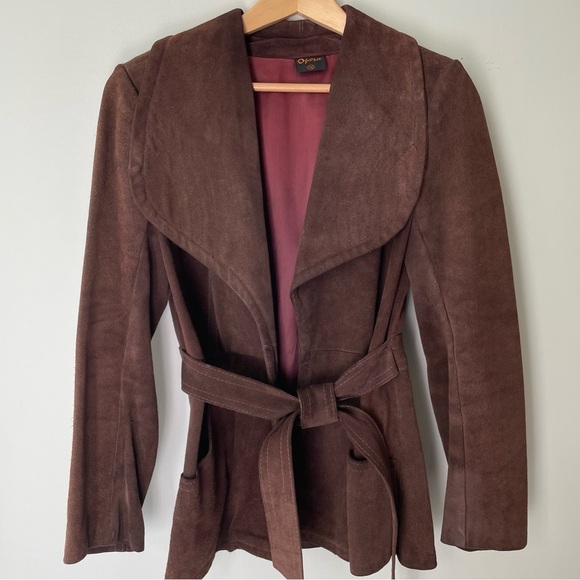 Vintage Suede Belted Jacket Size XS Brown 70s 80s Retro Western Boho - Picture 9 of 9
